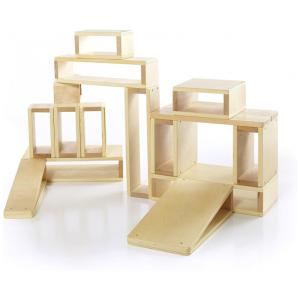 Conjunto de blocos ocos Guidecraft Jr. Hollow Blocks com 16 peças grandes em madeira para construções em escala infantil - Aprendizado STEM