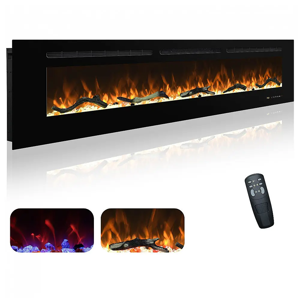 Lareira Elétrica de Embutir A44x165L com Temporizador e Chamas Realista, 110V 1500W, Oxhark, Preta