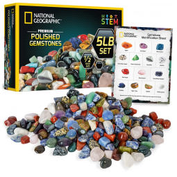 Pedras Polidas Premium 2,3 kg, Gemas 1,3 cm, Kit Educativo STEM, Artes e Artesanato, Cristais para Crianças National Geographic