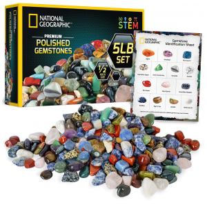 Pedras Polidas Premium 2,3 kg, Gemas 1,3 cm, Kit Educativo STEM, Artes e Artesanato, Cristais para Crianças National Geographic