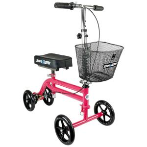 Andador 4 Rodas Dobrável com Cesta e Apoio para Joelho Ideal para Lesões Suporta 136kg, KNEEROVER KNEESCOOTER PINK, Rosa