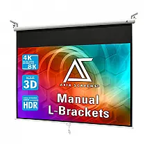 Tela de projeção manual 110" Akia Screens 4:3 MaxWhite 2 carcaça branca com suporte L‑Bracket