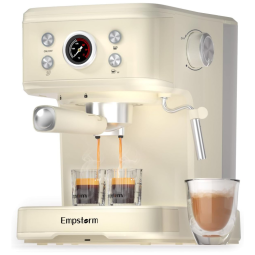 Máquina de Café Expresso Profissional 20 Bar com Bocal de Leite e Bandeja Coletora Removível, 110V 1000W, Empstorm, Bege