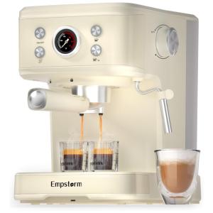Máquina de Café Expresso Profissional 20 Bar com Bocal de Leite e Bandeja Coletora Removível, 110V 1000W, Empstorm, Bege
