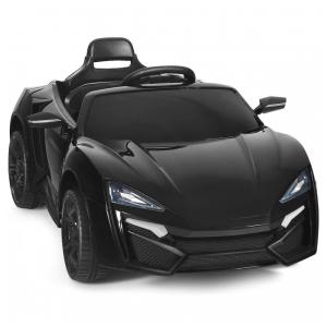 Carro Elétrico Infantil OLAKIDS Preto 12V 4 Rodas Suspensão Porta Dupla Controle Remoto LED 3 Velocidades Música USB TF