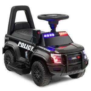 Carro Elétrico Infantil Policial a Bateria com Megafone, Luzes, Sirene e Armazenamento Sob o Assento, 6V, HONEY JOY, Preto
