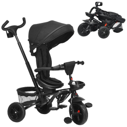 Triciclo Infantil para Passeio com Assento Ajustável 7 Estágios, Idade Recomendada 1 a 5 Anos, BABY JOY, Preto