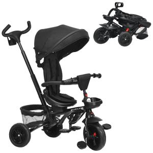Triciclo Infantil para Passeio com Assento Ajustável 7 Estágios, Idade Recomendada 1 a 5 Anos, BABY JOY, Preto