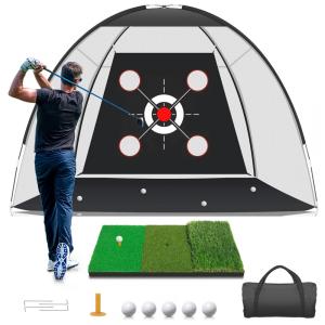 Kit Completo de Treino de Golfe com Rede e Tapete 3 em 1 - 3m x 2m - Ideal para Praticar Drive e Chip no Quintal - Presente para