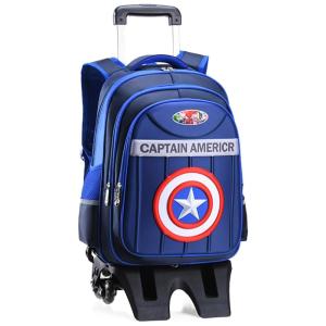 Mochila Escolar Infantil com Rodinhas 32L MYSNKU Capitão America para Crianças, Azul