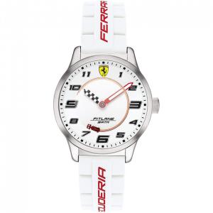Scuderia Ferrari Kids Pitlane Stainless Steel Quartz Watch with Silicone Strap, White, 16 Model 0860014