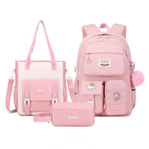 Mochila escolar MUSEVOS rosa 3 em 1 com bolsa tiracolo e estojo, múltiplos bolsos