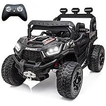Carro Elétrico Infantil Jeep 4x4 24V Preto com Controle Remoto, Cinto Ajustável, Luzes LED e Portas Duplas Travas