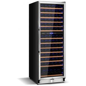 Adega Climatizada de Zona e Dupla para 154 Garrafas com Vidro Temperado, 110V, COSTWAY, Preta