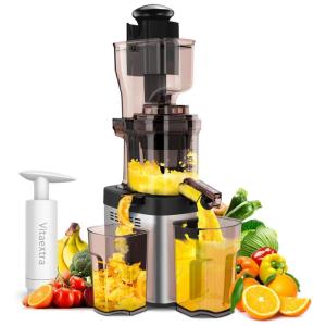 Vitaextra Espremedor de Sucos Preservação de Vácuo, 2 Filtros Prata, Preto 110V