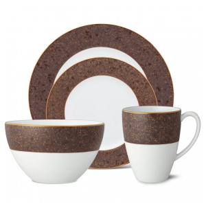 Aparelho de Jantar para Todas as Ocasiões com 4 Peças, Formato Redondo e Material de Porcelana, Noritake 1768-04G, Branco e Marrom