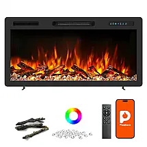 Lareira Elétrica Pixelora 91x46cm 1500W App WiFi Chamas 3D 12 Cores Embutir 110V