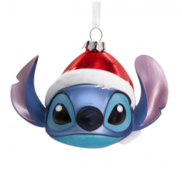 Enfeite de Natal Hallmark Disney Stitch com Chapéu de Papai Noel em Vidro Soprada Multicolorido, 12 x 8,3 x 8,3 cm