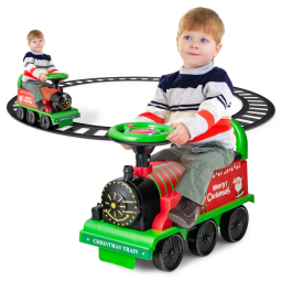 Trem Elétrico Infantil a Bateria 6V com Trilhos, Assento, Luzes e Encosto, Suporta 24 kg, Costzon, Verde