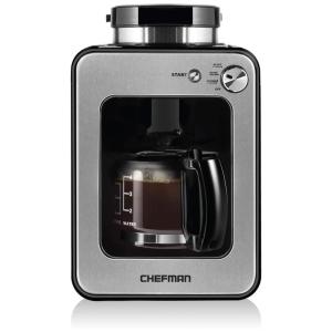 Cafeteira Elétrica Programável e Moedor de Grãos Configurações Ajustáveis Capacidade 1L, CHEFMAN Grind and Brew 4 Cup, Prateado