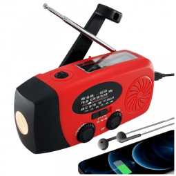 Rádio AM FM WB e NOAA 1000mAh com Bateria Solar ou Manivela de Recarga USB, IRONSNOW IS 088, Vermelho