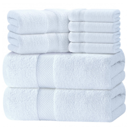 Jogo de Toalhas de Luxo para Hotel, Altamente Absorventes com 8 Peças e 100% Algodão, White Classic