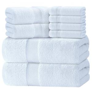 Jogo de Toalhas de Luxo para Hotel, Altamente Absorventes com 8 Peças e 100% Algodão, White Classic