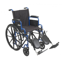 Cadeira de Rodas Dobrável Adulto Drive Medical Azul Leve com Estrutura Metálica, Braços de Mesa e Apoio de Pés Elevável Assento 41 cm Modelo