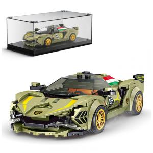 Kit de Construção Carro Lamborghini Sian com 333 Peças e Vitrine de Acrílico para Crianças Acima de 8 Anos, Mold King, Verde