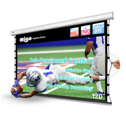 Tela de projeção motorizada 266x149cm MIGO cinza crystal ganho 2.0 tab tension 16:9 teto parede 110V