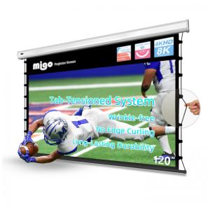 Tela de projeção motorizada 266x149cm MIGO cinza crystal ganho 2.0 tab tension 16:9 teto parede 110V