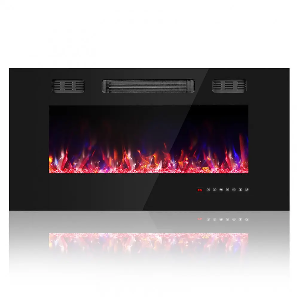 Lareira Elétrica Sannwsg 91x46cm 1500W 12 Cores LED Cristal Embutir 110V