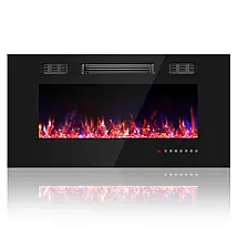 Lareira Elétrica Sannwsg 91x46cm 1500W 12 Cores LED Cristal Embutir 110V
