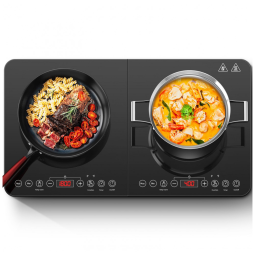 Cooktop de Indução Elétrico com Controle Independente dos 2 Queimadores, Temperatura Ajustável, Temporizador de 4H e Trava de Segurança