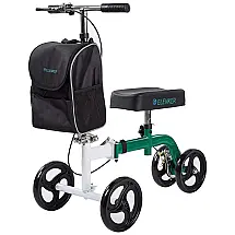 ELENKER Andador 4 Rodas com Cesta e Apoio para Joelho Ideal para Lesões nos Pés, Verde e Branco