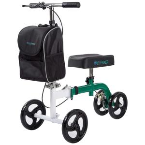ELENKER Andador 4 Rodas com Cesta e Apoio para Joelho Ideal para Lesões nos Pés, Verde e Branco