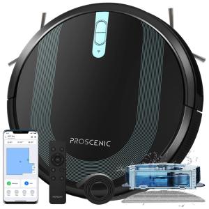 Aspirador Robô e Esfregão com Controle por App e Navegação Giroscópica, 110V, Proscenic 850T, Preto