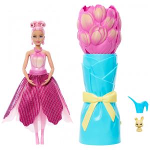 Boneca Barbie Petal Pop Tulip perfumada vestido rosa tulipa fragrância flor coelhinho buquê revelação acessórios 2025