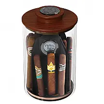 Humidor de Charutos Case Elegance Cylindor Marrom Vedação Hermética Tampa Acácia Sistema Divisório 25-35 Charutos