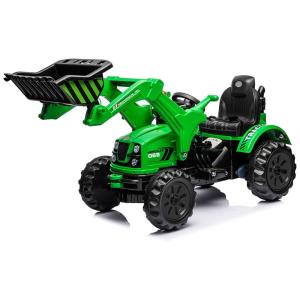 Trator Elétrico Infantil com Carregador Frontal e Escavadeira Motorizada, Motor Duplo de 35W e 2 Velocidades, 12V, Kidsera, Verde