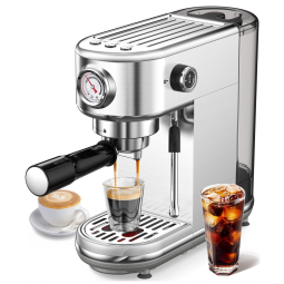 Máquina de Espresso 20 Bar, Vaporizador Profissional, Compacta, Controle NTC, Atatix, Inox, Prata, 110V