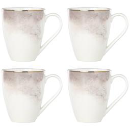 Conjunto de Canecas, Estilo Casual com 4 Peças, Capacidade 350mL e Material de Porcelana, Lenox 897304, Cinza Claro e Bege