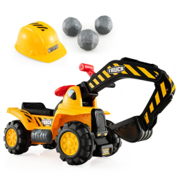 Trator Escavadeira Infantil com Capacete de Segurança, Rochas e Buzina, Costzon, Amarelo