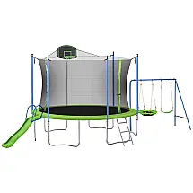 Conjunto de trampolim Tensun 12FT com balanço, escorregador, cesta de basquete e escada de metal para crianças e adultos