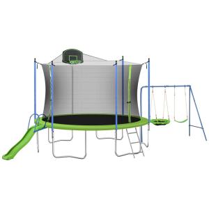 Conjunto de trampolim Tensun 12FT com balanço, escorregador, cesta de basquete e escada de metal para crianças e adultos