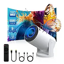 Projetor Portátil Geylnxng Branco WiFi 6 Bluetooth Rotação 180° 1080P Suporte 4K Q5 mate