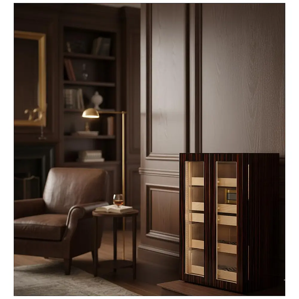 Humidor Visol Allen Macassar Marrom-escuro 200 Charutos Porta-vidro Higrômetro Digital — foto 3