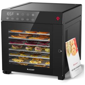 Desidratador de Alimentos com 8 Bandejas de Aço Inoxidável, Temperatura Ajustável e Temporizador de 48H, 600W, BLAZANT, Preto