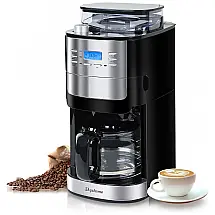 Cafeteira Elétrica Programável com Moedor de Café e Jarra de Vidro, 110V 900W, Skyehomo, Prata