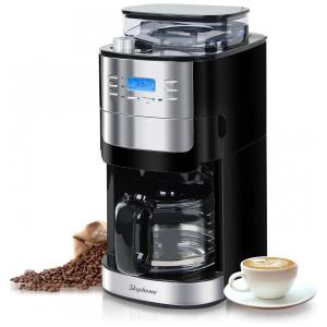 Cafeteira Elétrica Programável com Moedor de Café e Jarra de Vidro, 110V 900W, Skyehomo, Prata